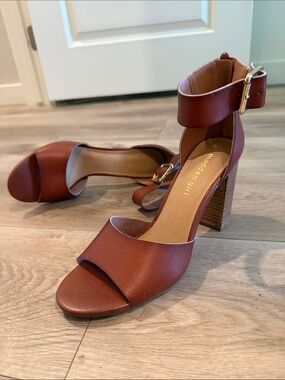Madden Girl Harper Brown Ankle-Strap Block Heel Sandals